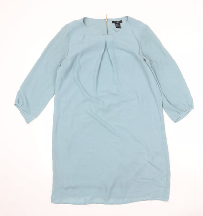 H&M Womens Blue Polyester A-Line Size 8 Round Neck Zip