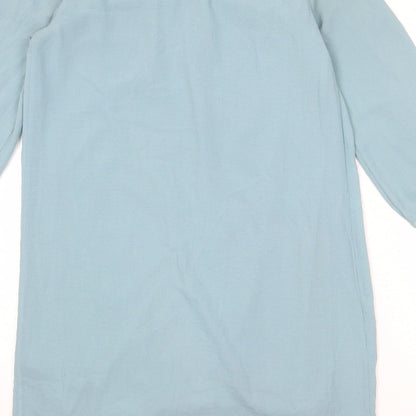 H&M Womens Blue Polyester A-Line Size 8 Round Neck Zip