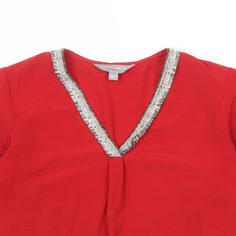 Womens UK Size 8 Dorothy Perkins Red Basic Blouse