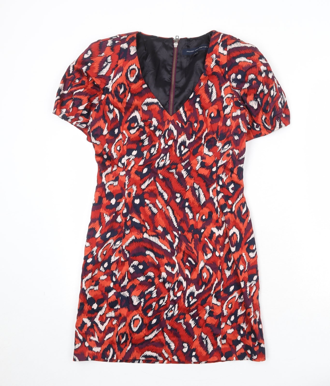 French Connection Womens Multicoloured Geometric Cotton A-Line Size 8 V-Neck Zip