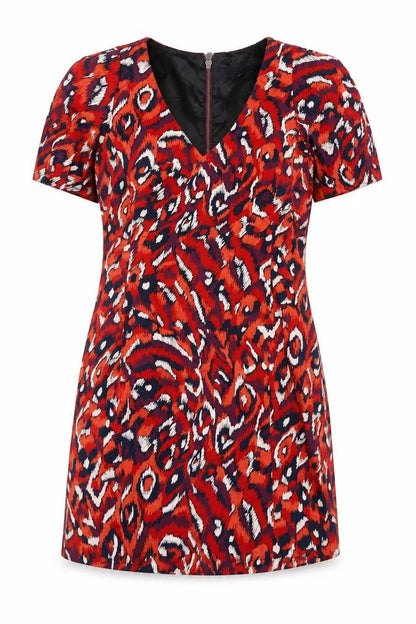 French Connection Womens Multicoloured Geometric Cotton A-Line Size 8 V-Neck Zip