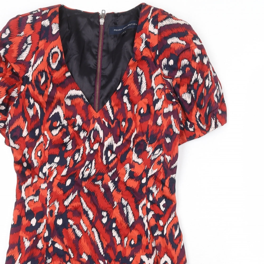 French Connection Womens Multicoloured Geometric Cotton A-Line Size 8 V-Neck Zip