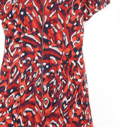 French Connection Womens Multicoloured Geometric Cotton A-Line Size 8 V-Neck Zip