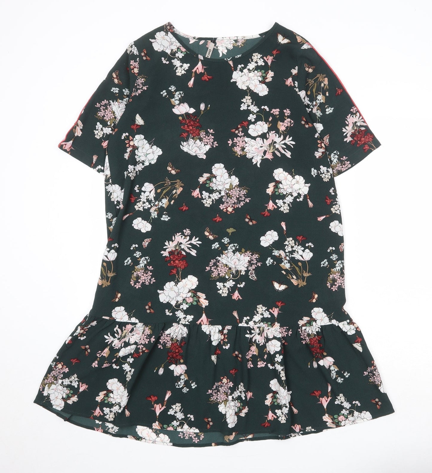 Only Womens Green Floral Polyester Skater Dress Size 8 Round Neck Pullover