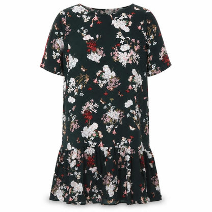 Only Womens Green Floral Polyester Skater Dress Size 8 Round Neck Pullover