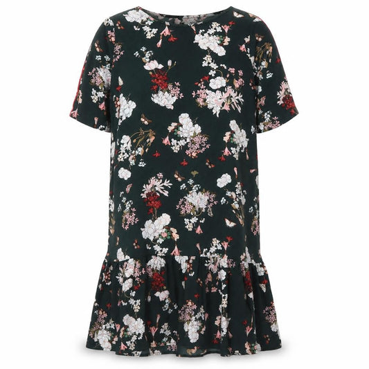 Front view of Only women’s green floral polyester skater dress, size UK 8, round neck pullover