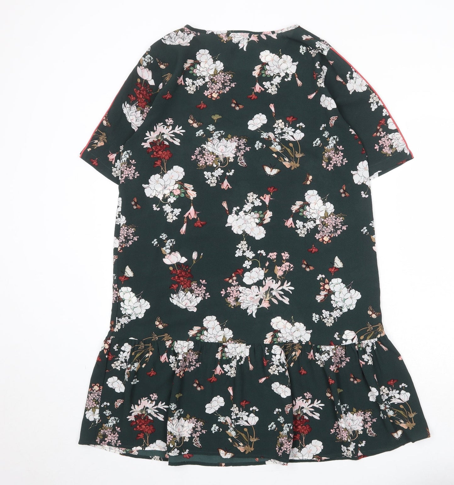 Only Womens Green Floral Polyester Skater Dress Size 8 Round Neck Pullover