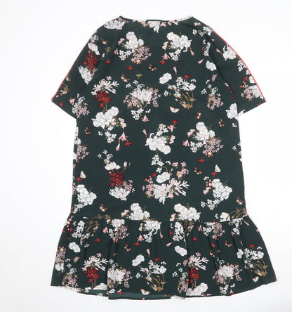 Only Womens Green Floral Polyester Skater Dress Size 8 Round Neck Pullover
