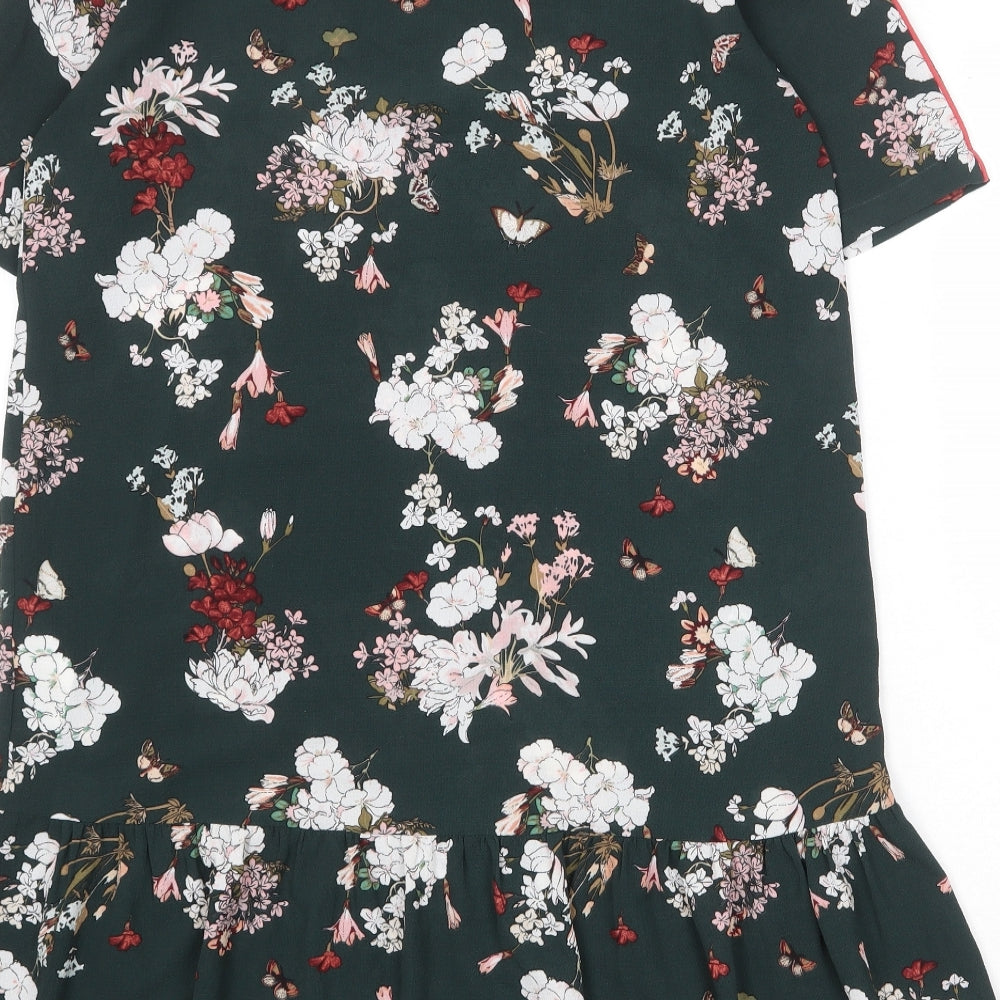Only Womens Green Floral Polyester Skater Dress Size 8 Round Neck Pullover