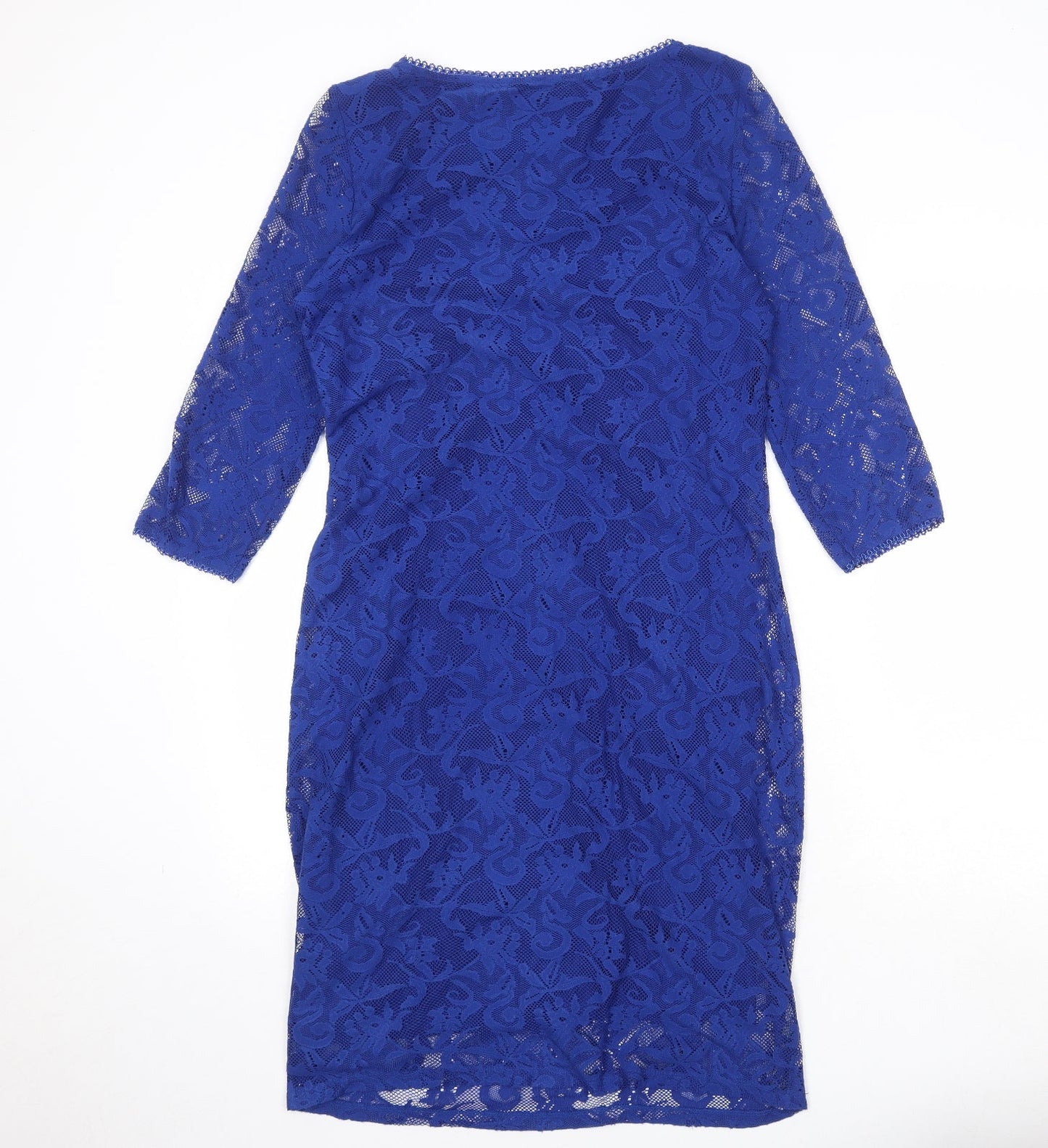 Marks and Spencer Womens Blue Geometric Polyester Shift Size 10 Round Neck Pullover