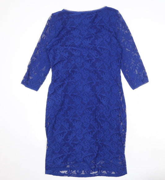 Marks and Spencer Womens Blue Geometric Polyester Shift Size 10 Round Neck Pullover