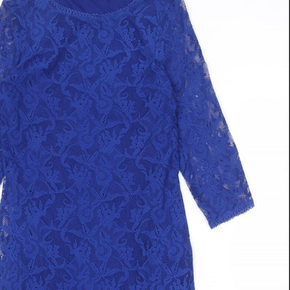 Marks and Spencer Womens Blue Geometric Polyester Shift Size 10 Round Neck Pullover