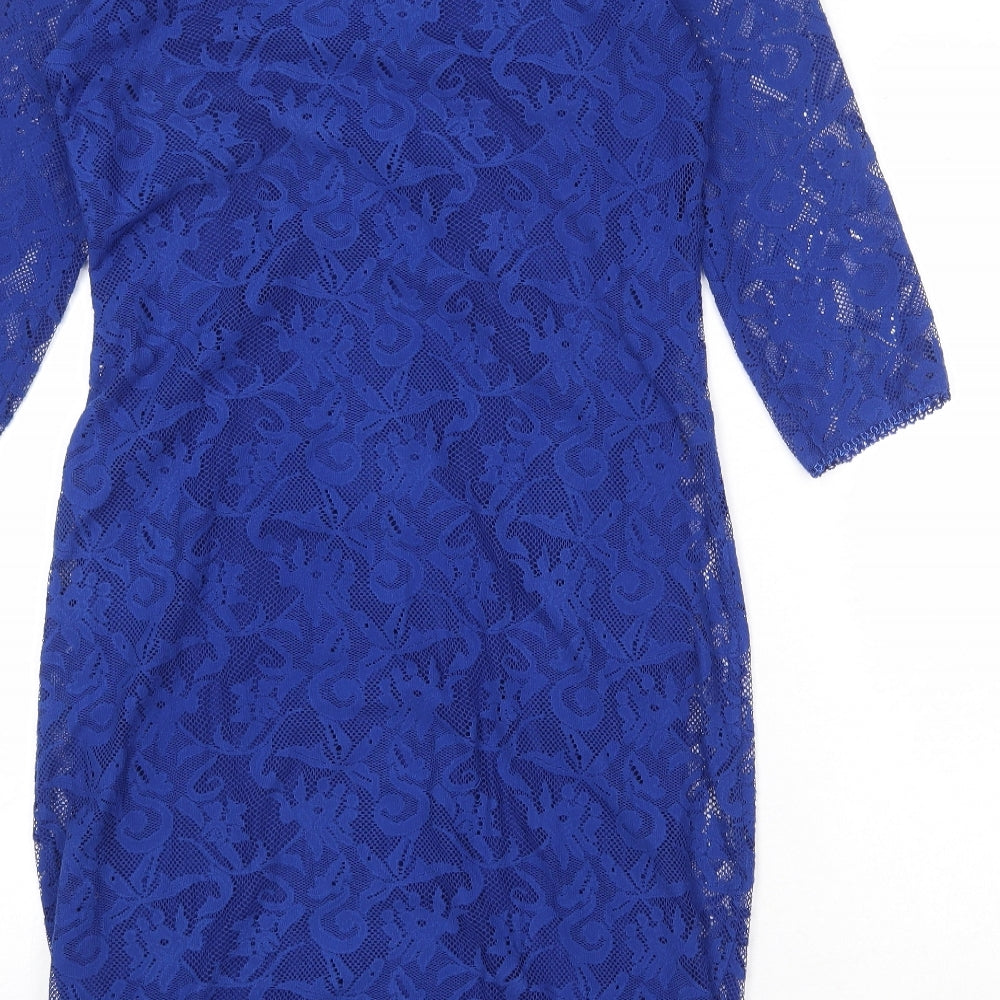 Marks and Spencer Womens Blue Geometric Polyester Shift Size 10 Round Neck Pullover