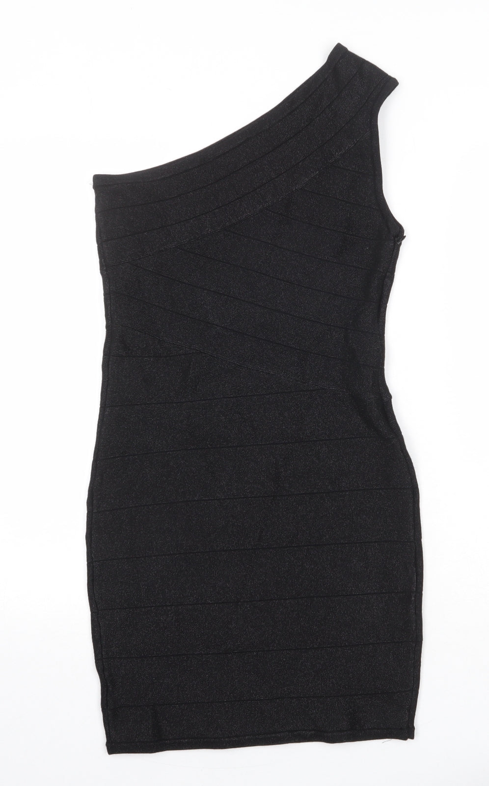 WOW Couture Womens Black Viscose A-Line Size L One Shoulder Zip