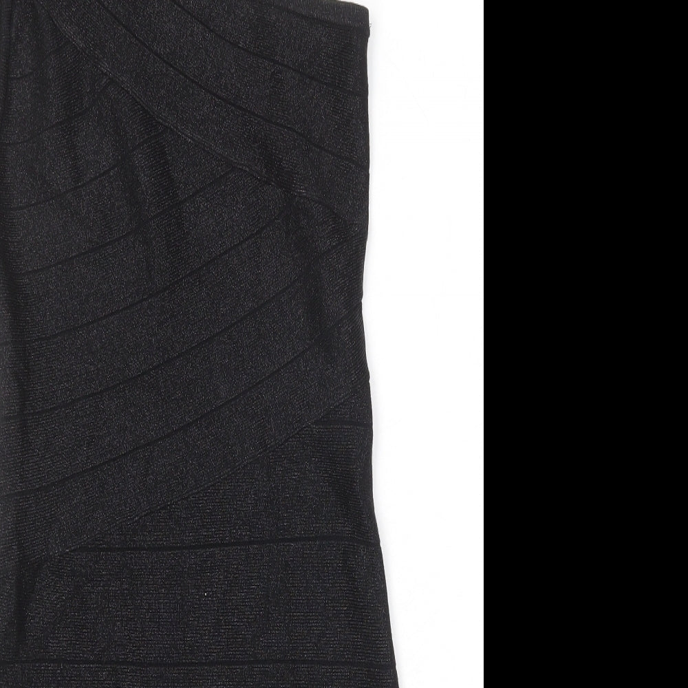 WOW Couture Womens Black Viscose A-Line Size L One Shoulder Zip