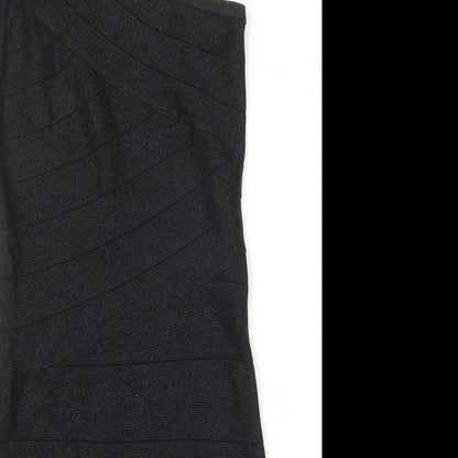 WOW Couture Womens Black Viscose A-Line Size L One Shoulder Zip