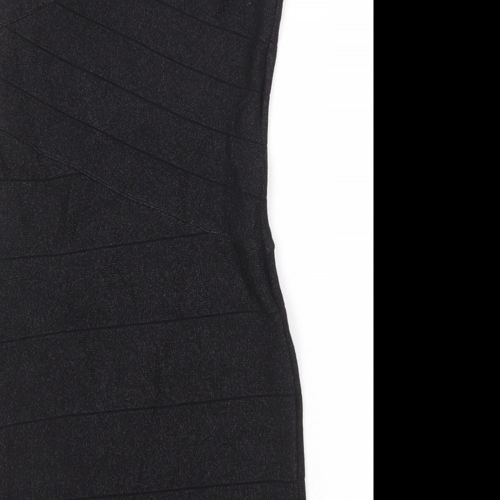 WOW Couture Womens Black Viscose A-Line Size L One Shoulder Zip