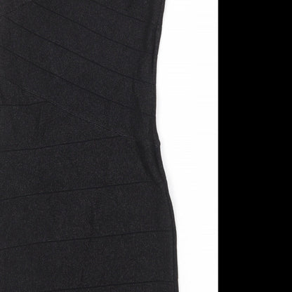 WOW Couture Womens Black Viscose A-Line Size L One Shoulder Zip