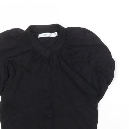 Womens UK Size M Zara Black Basic Button-Up