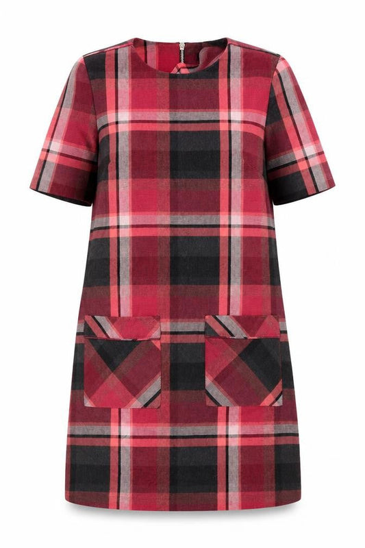 NEXT Womens Multicoloured Plaid Polyester Shift Size 8 Round Neck Zip