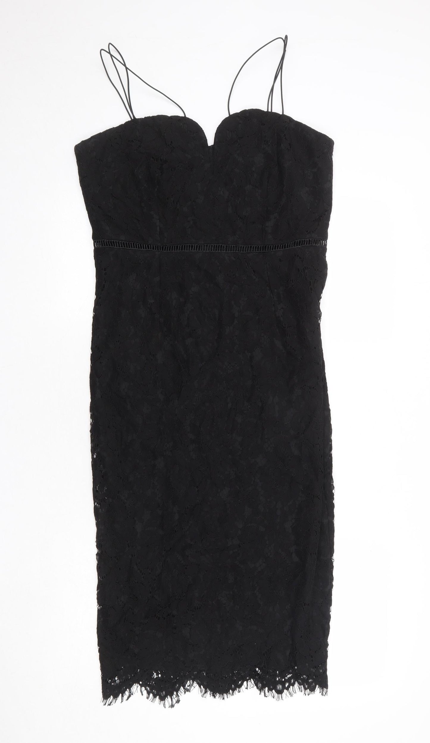 Girls On Film Womens Black Geometric Nylon Slip Dress Size 14 Sweetheart Zip