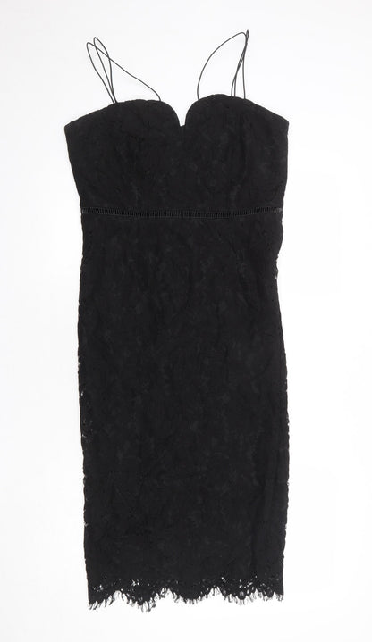 Girls On Film Womens Black Geometric Nylon Slip Dress Size 14 Sweetheart Zip