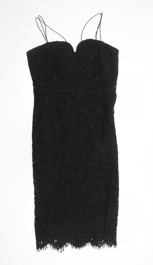 Girls On Film Womens Black Geometric Nylon Slip Dress Size 14 Sweetheart Zip