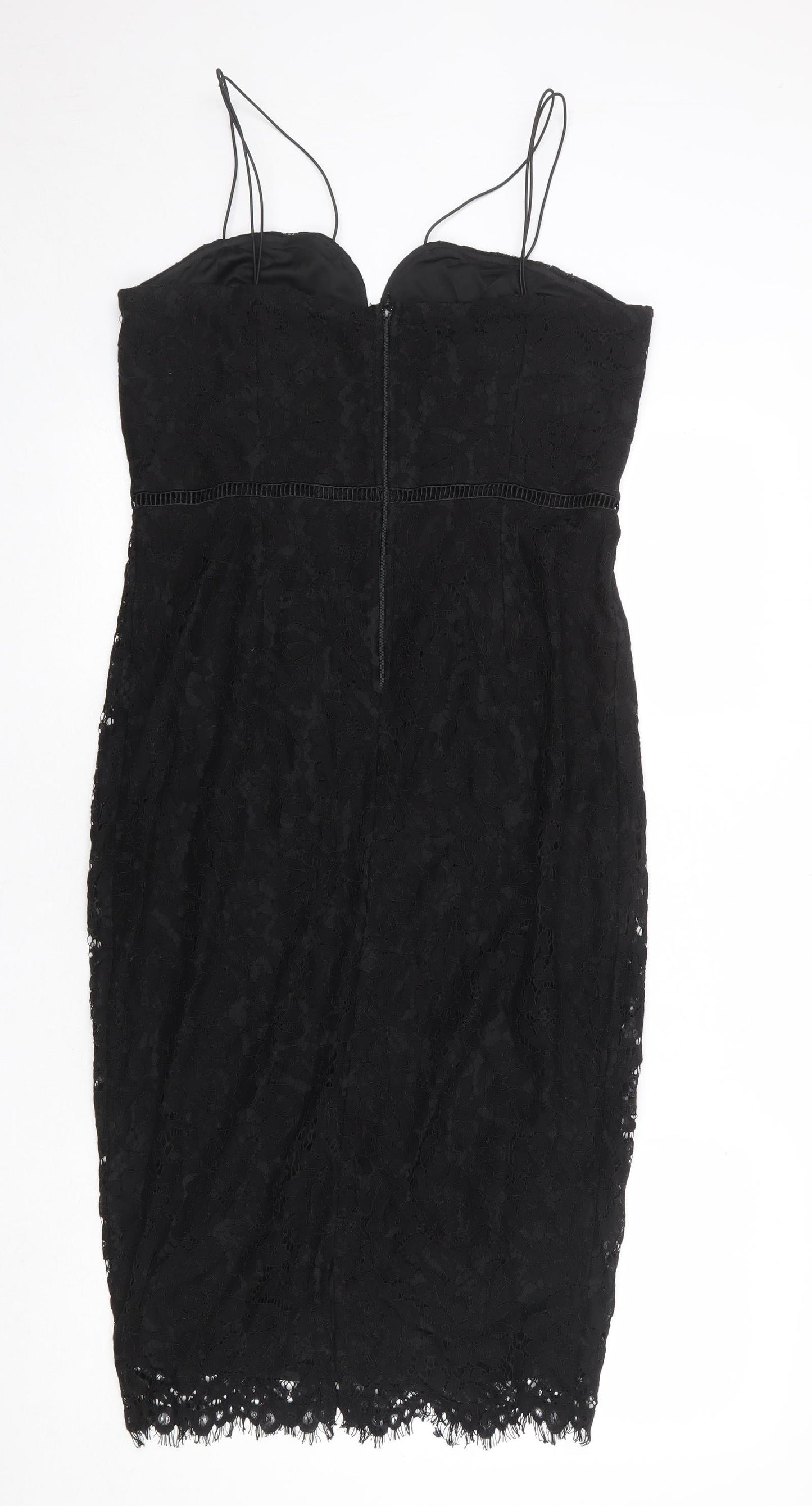 Girls On Film Womens Black Geometric Nylon Slip Dress Size 14 Sweetheart Zip