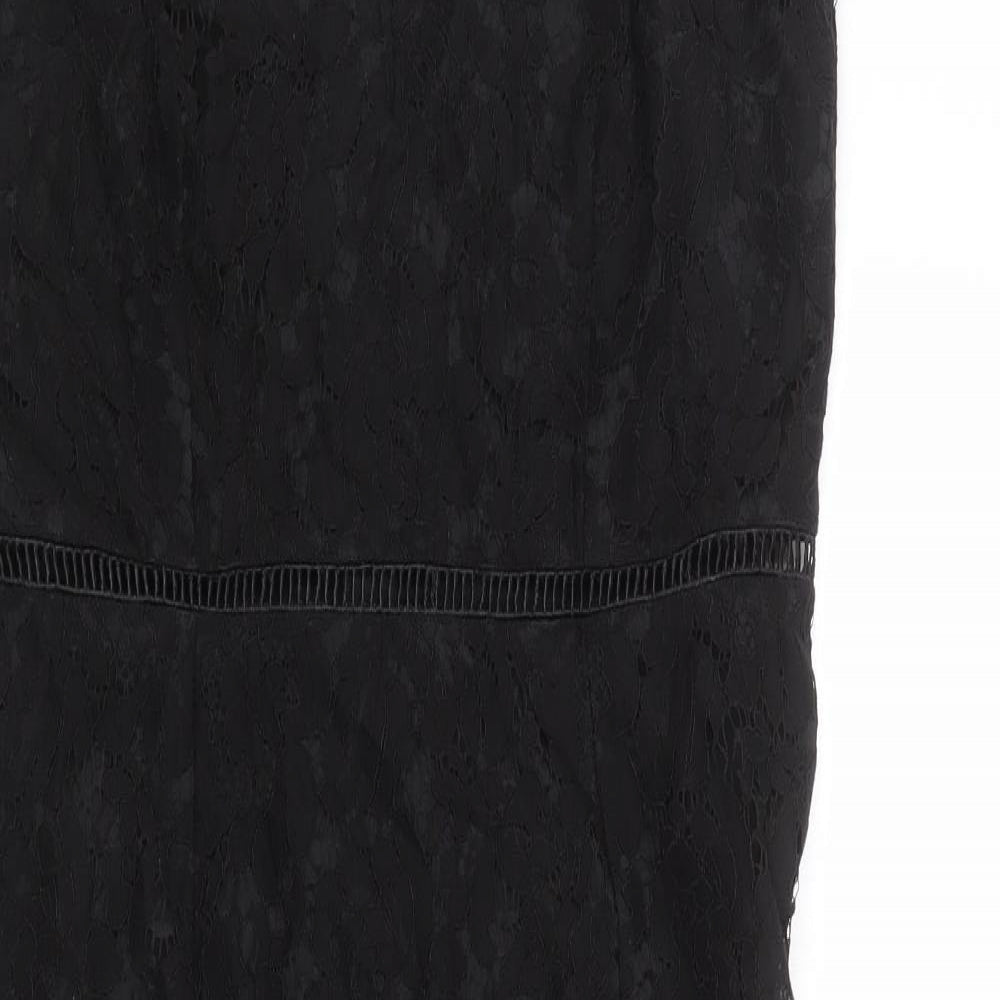 Girls On Film Womens Black Geometric Nylon Slip Dress Size 14 Sweetheart Zip