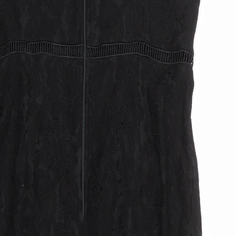 Girls On Film Womens Black Geometric Nylon Slip Dress Size 14 Sweetheart Zip