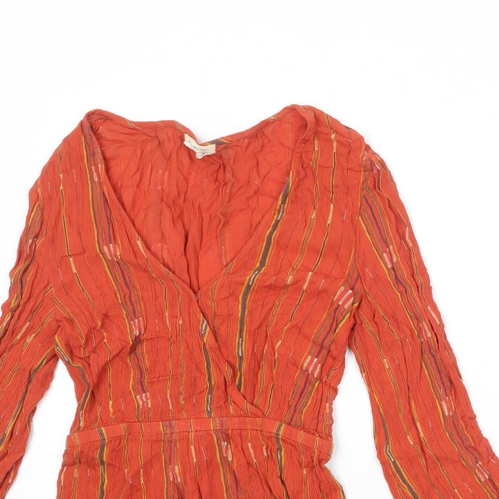 Urban Outfitters Womens Orange Striped Viscose Playsuit One-Piece Size XS Snap