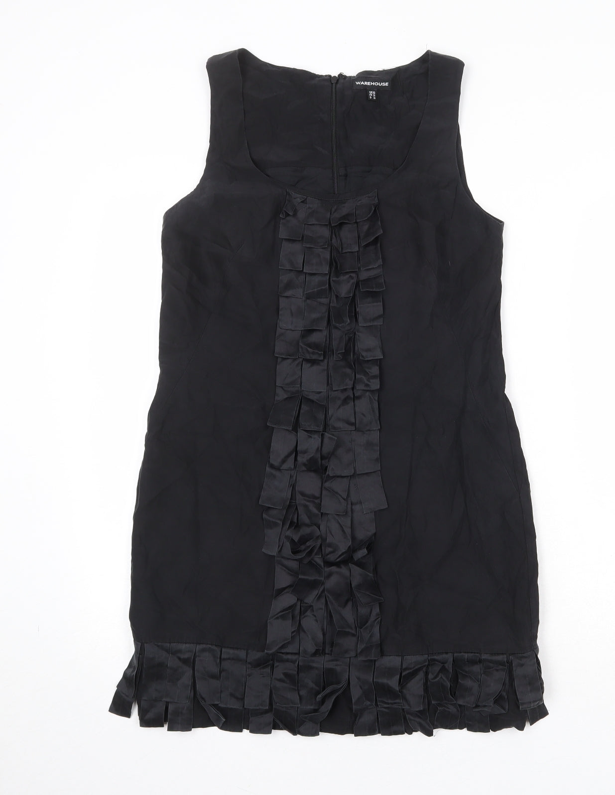 Warehouse Womens Black Silk Sheath Size 10 Round Neck Zip
