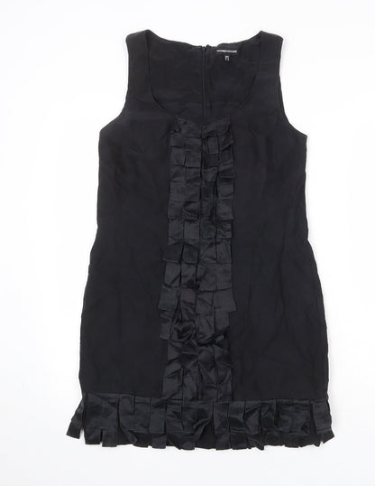 Warehouse Womens Black Silk Sheath Size 10 Round Neck Zip