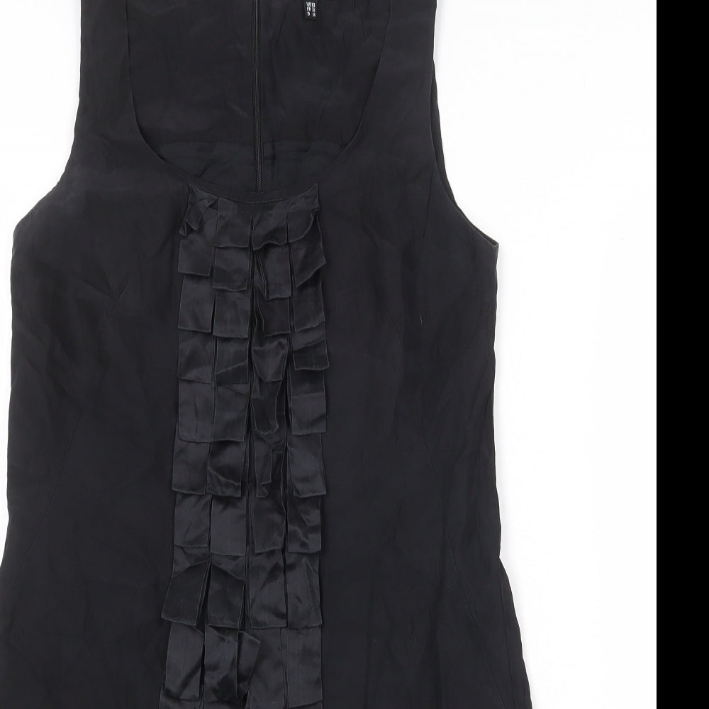 Warehouse Womens Black Silk Sheath Size 10 Round Neck Zip