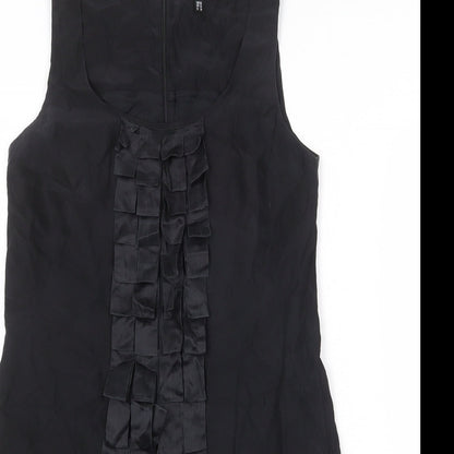 Warehouse Womens Black Silk Sheath Size 10 Round Neck Zip