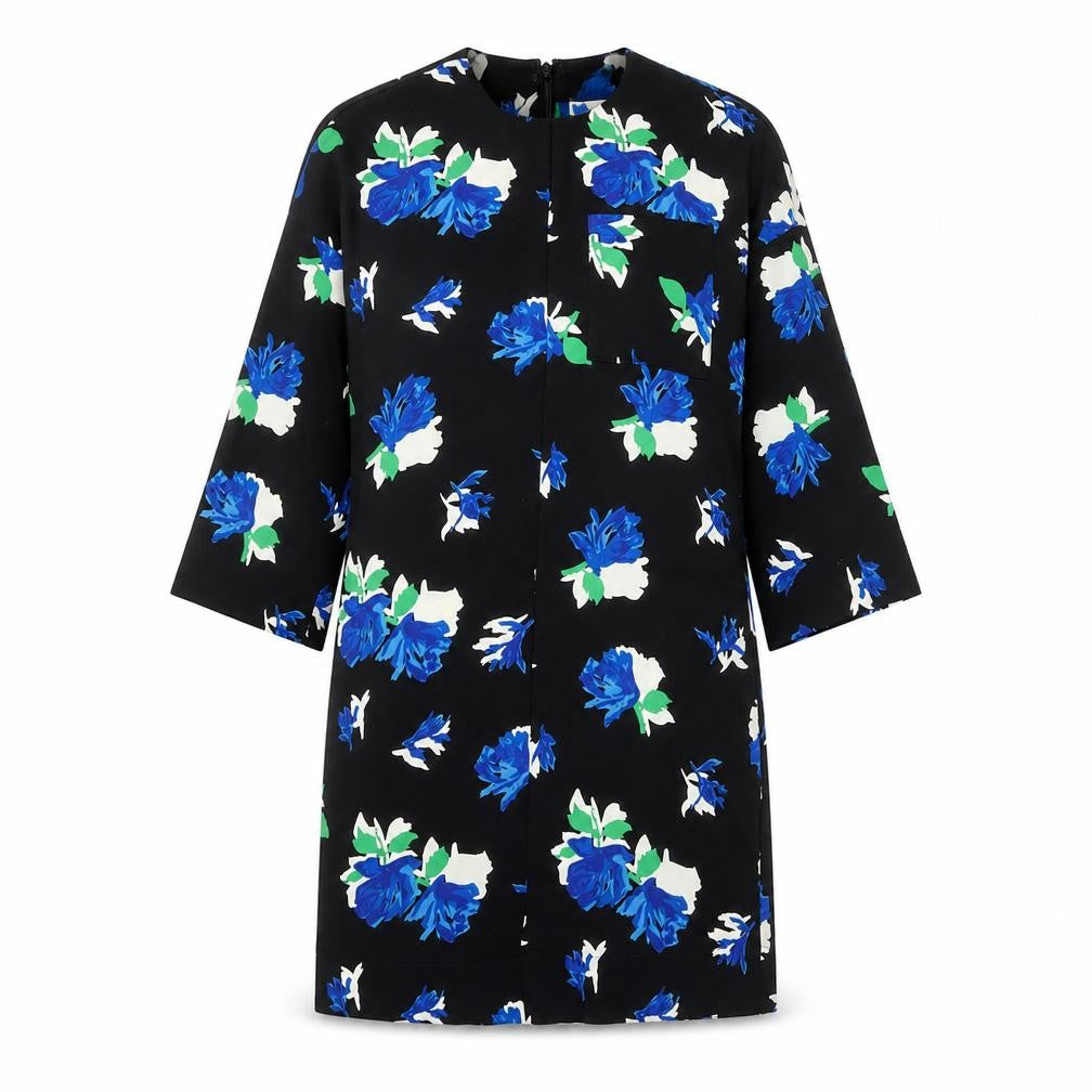 Warehouse Womens Black Floral Polyester A-Line Size 6 Round Neck Zip