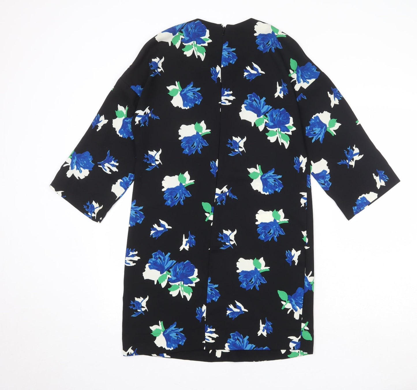 Warehouse Womens Black Floral Polyester A-Line Size 6 Round Neck Zip