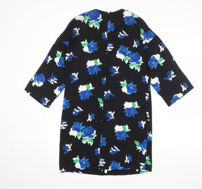 Warehouse Womens Black Floral Polyester A-Line Size 6 Round Neck Zip