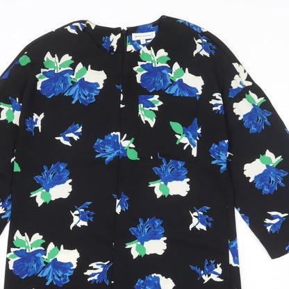 Warehouse Womens Black Floral Polyester A-Line Size 6 Round Neck Zip
