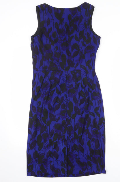 Phase Eight Womens Blue Geometric Polyester Shift Size 10 V-Neck Zip