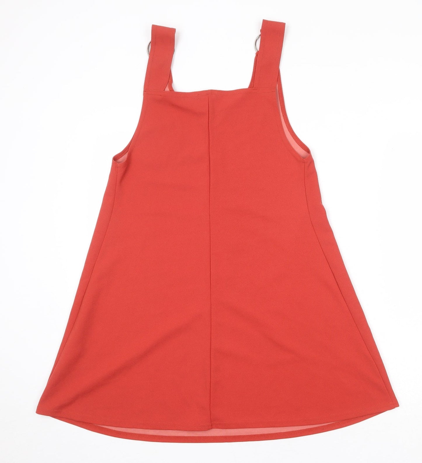 Boohoo Womens Red Polyester Pinafore/Dungaree Dress Size 8 Round Neck Pullover