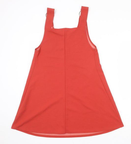Boohoo Womens Red Polyester Pinafore/Dungaree Dress Size 8 Round Neck Pullover