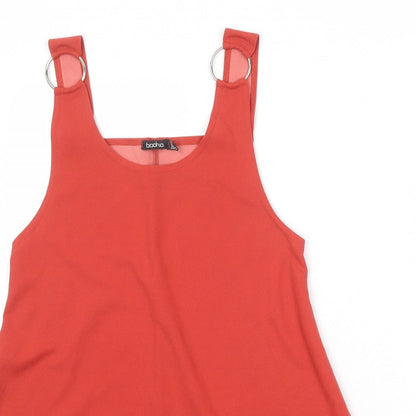 Boohoo Womens Red Polyester Pinafore/Dungaree Dress Size 8 Round Neck Pullover
