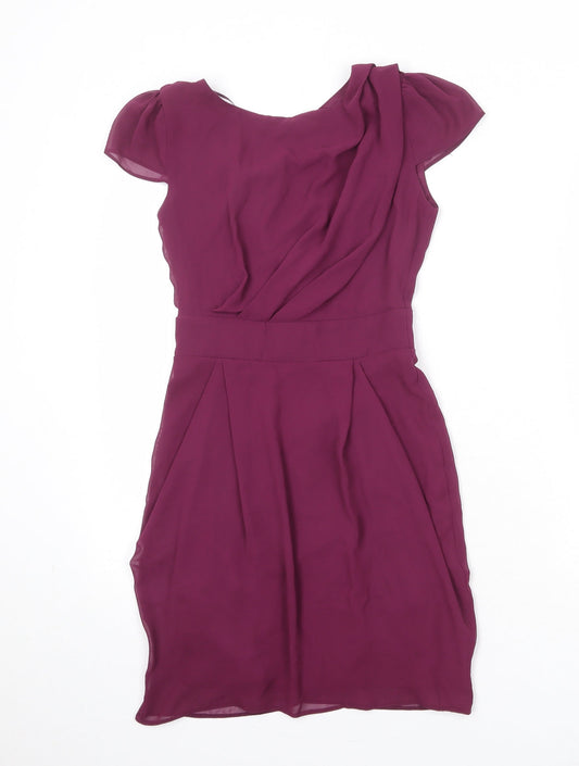 River Island Womens Purple Polyester Shift Size 6 Round Neck Tie