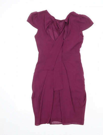 River Island Womens Purple Polyester Shift Size 6 Round Neck Tie