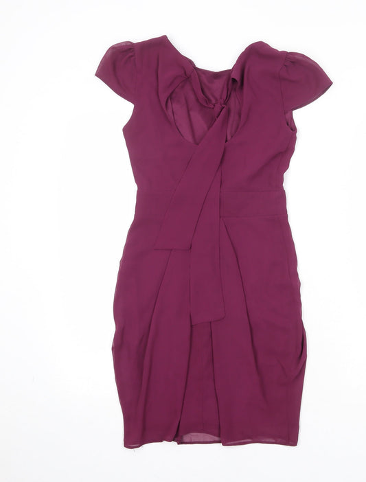 River Island Womens Purple Polyester Shift Size 6 Round Neck Tie