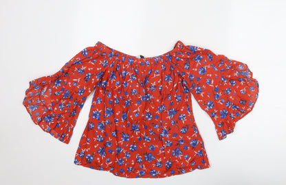 Womens UK Size 10 Very Red Basic Blouse
