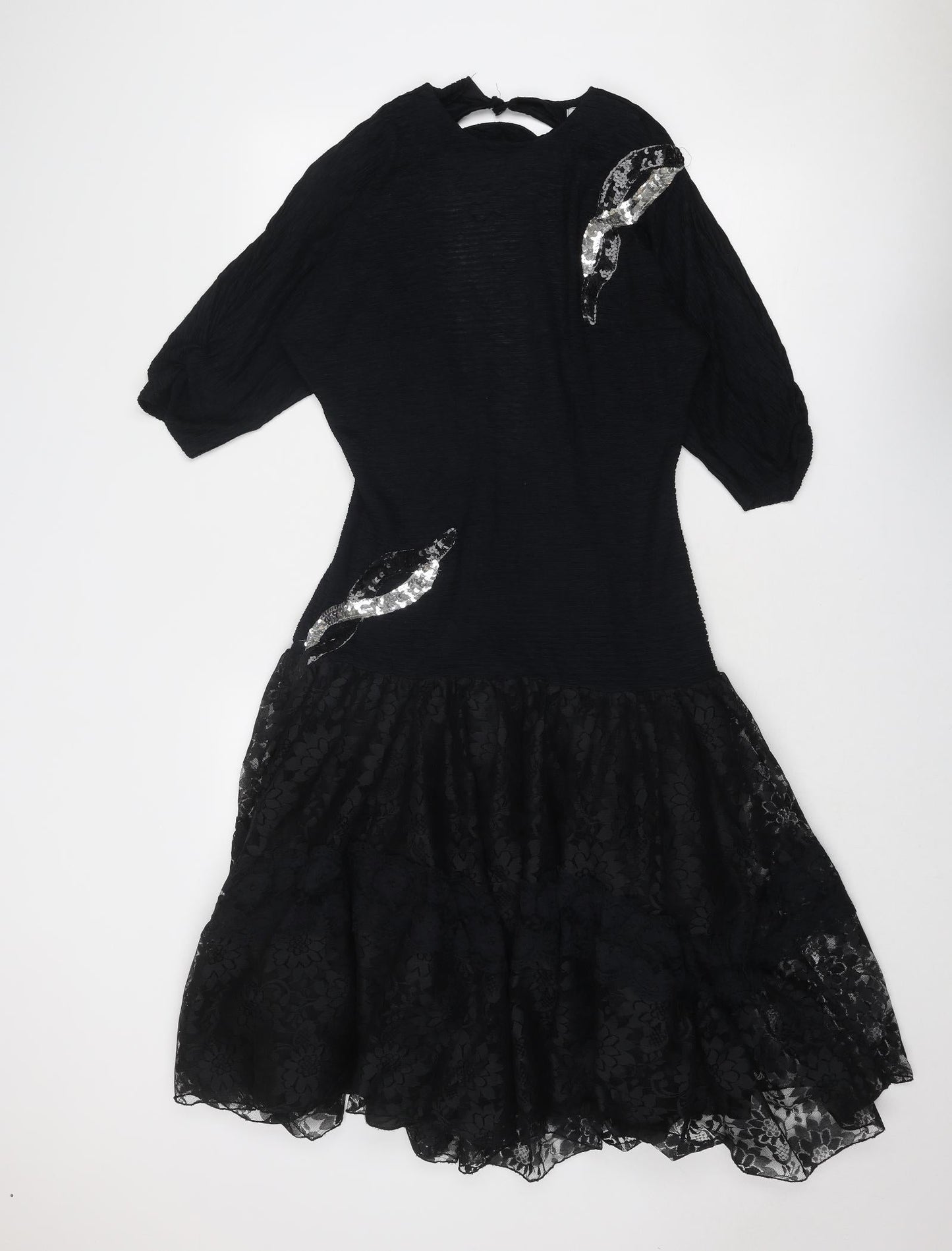 Fashion Style Womens Black Floral Polyamide Fit & Flare Size 10 Round Neck Zip