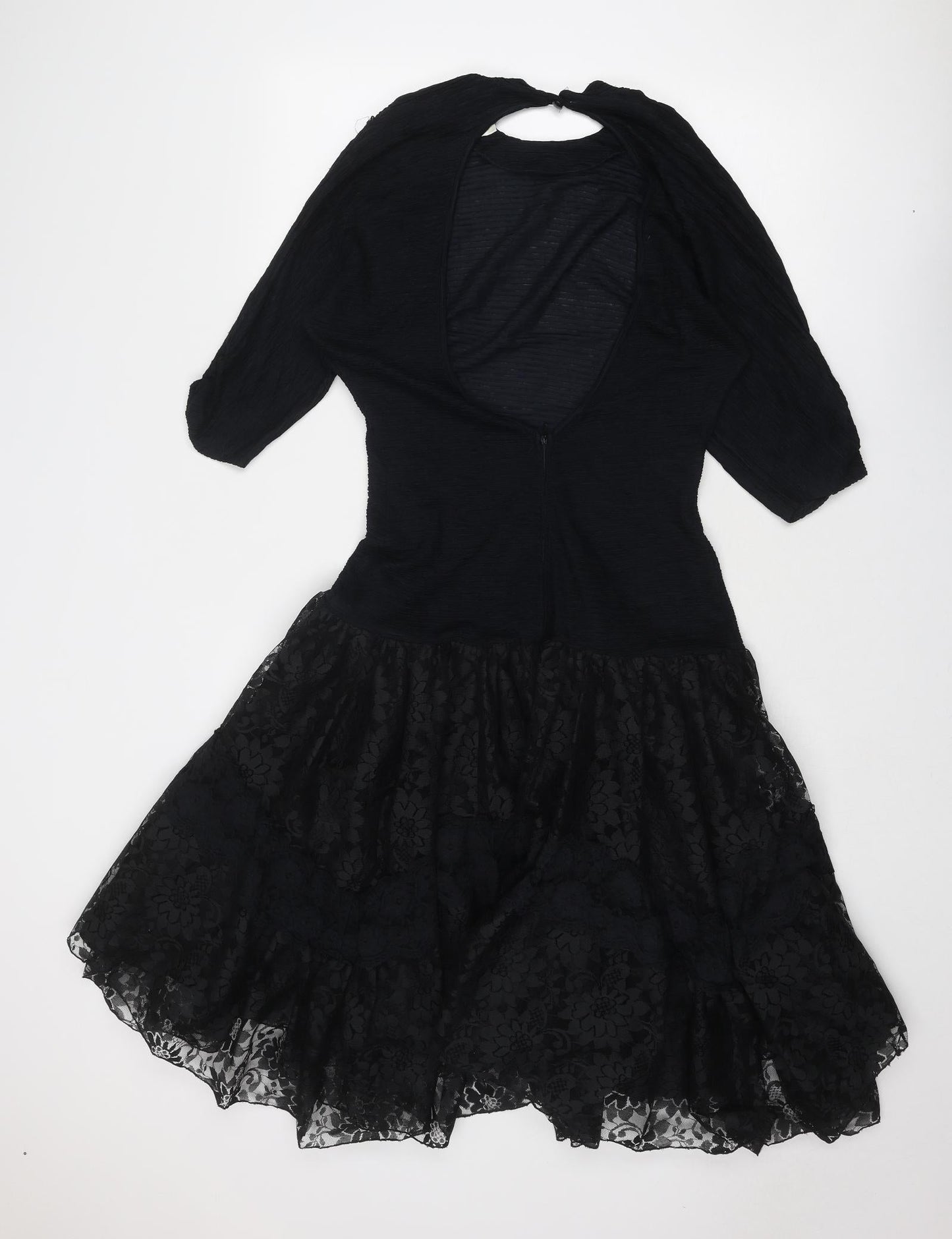 Fashion Style Womens Black Floral Polyamide Fit & Flare Size 10 Round Neck Zip