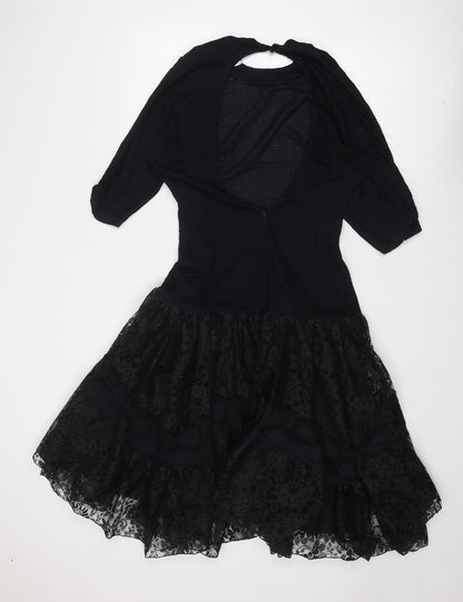 Fashion Style Womens Black Floral Polyamide Fit & Flare Size 10 Round Neck Zip